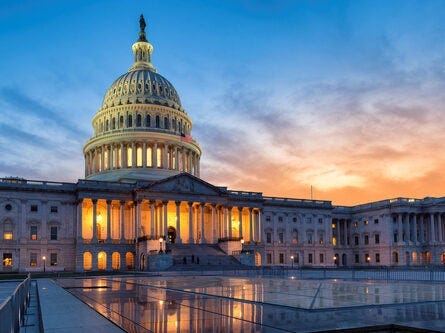 An image of the US Capitol building, illustrating a story about a bill introduced to Congress titled the Saving Local News act that hopes to make it easier for newsrooms to register as non-profits.