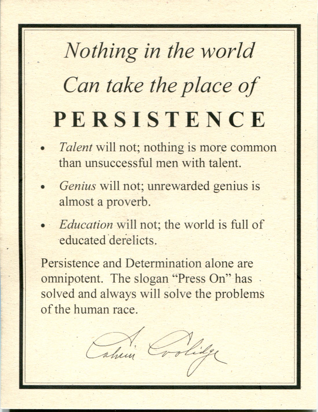 Calvin Coolidge Persistence Postcard – Forbes Library Store Calvin Coolidge Persistence Postcard – Forbes Library Store