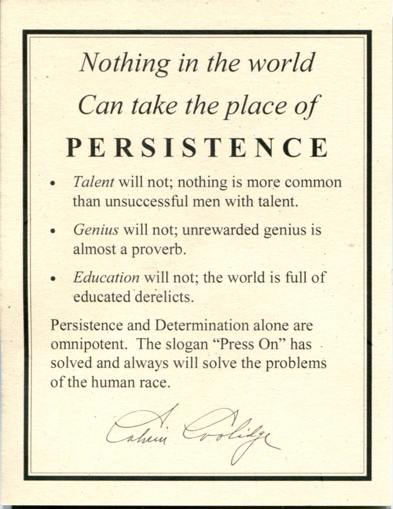 Calvin Coolidge Persistence Postcard – Forbes Library Store Calvin Coolidge Persistence Postcard – Forbes Library Store