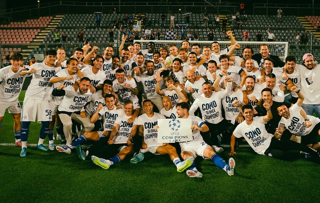 Players and supporters celebrate Como 1907’s historic Champions League qualification under Indonesian ownership, contrasting with Leicester City’s relegation struggles under Thai ownership. Players and supporters celebrate Como 1907’s historic Champions League qualification under Indonesian ownership, contrasting with Leicester City’s relegation struggles under Thai ownership.