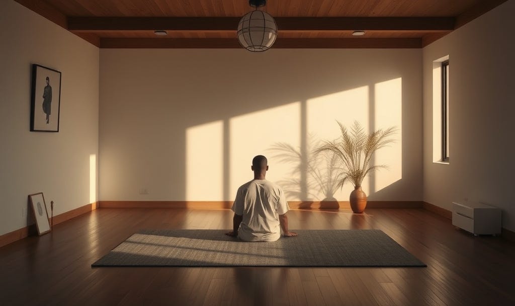 Person practicing stillness and presence in a quiet room — reclaiming attention from a world designed to steal it”