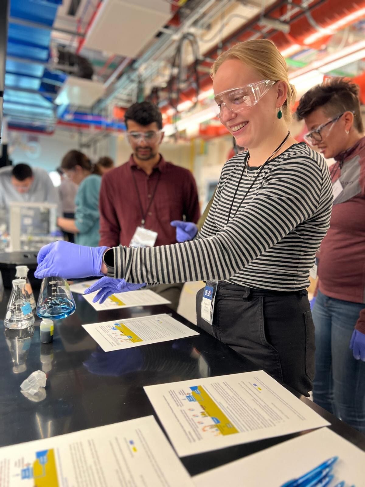 DFP's Catherine Fraser does carbon dioxide scrubbing experiment at NREL lab