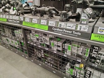 Example of barricaded retail items at Lowes