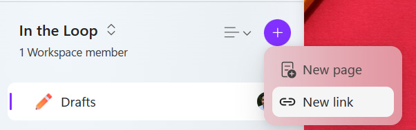 An image showing the "New link" option in the Loop app.