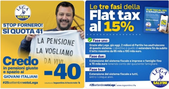 Pensioni, flat tax, salario minimo e contratti: tutte le promesse del programma della Lega che nell’accordo di centrodestra non ci sono