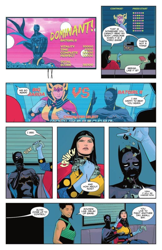 Batgirl and Big Barda play video games