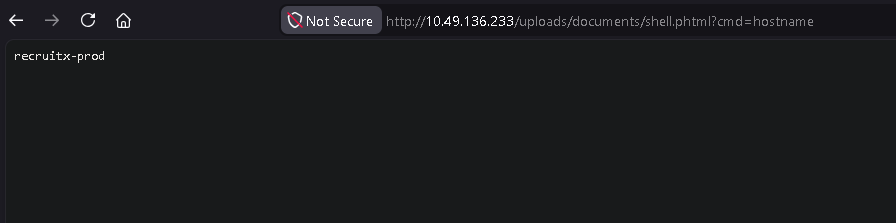 Executing hostname to confirm the target system