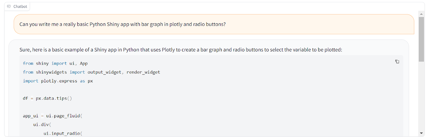 There's a text box for your question, and then there's output from ChatGPT for the answer