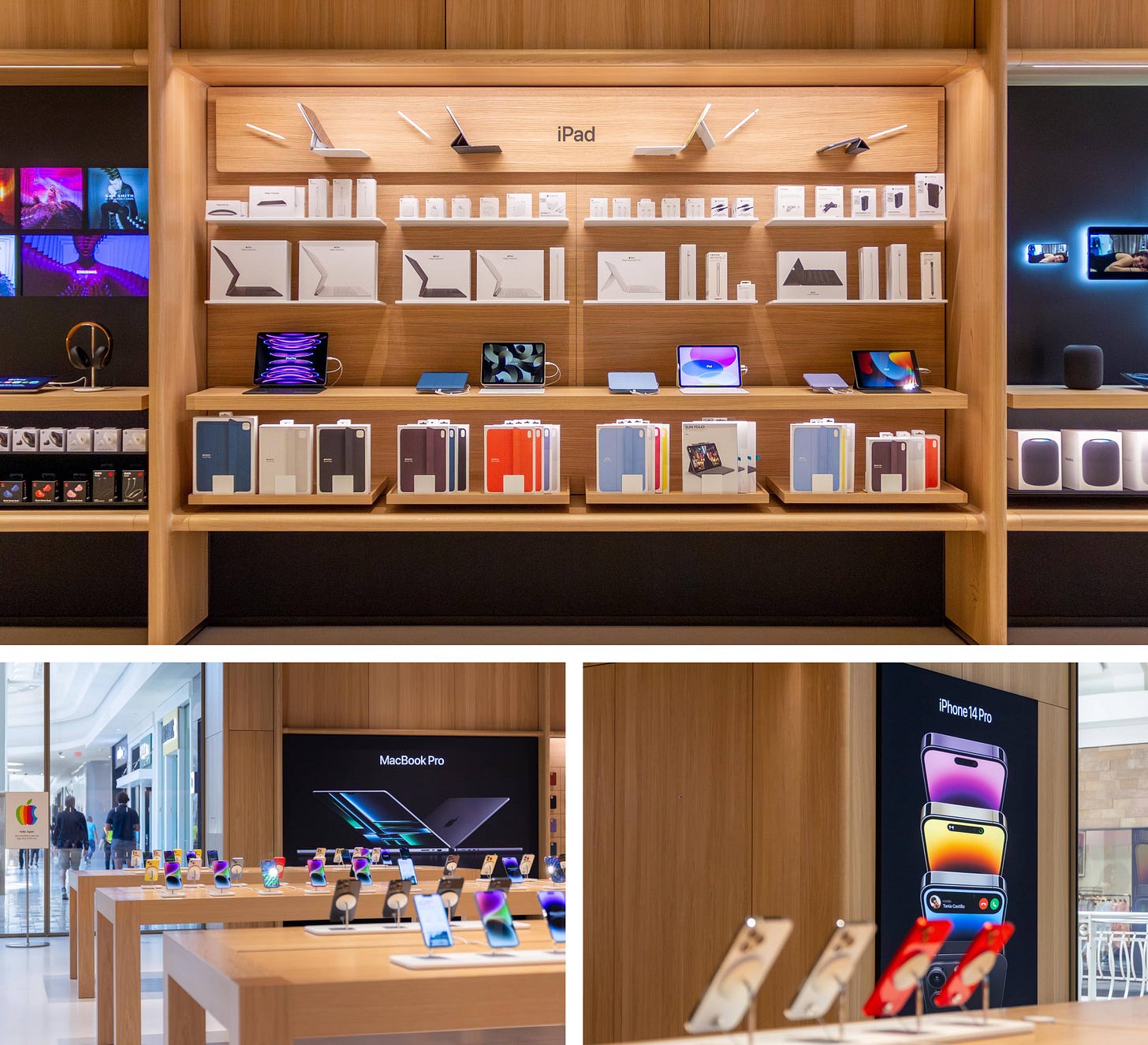 Various scenes inside Apple Tysons Corner.