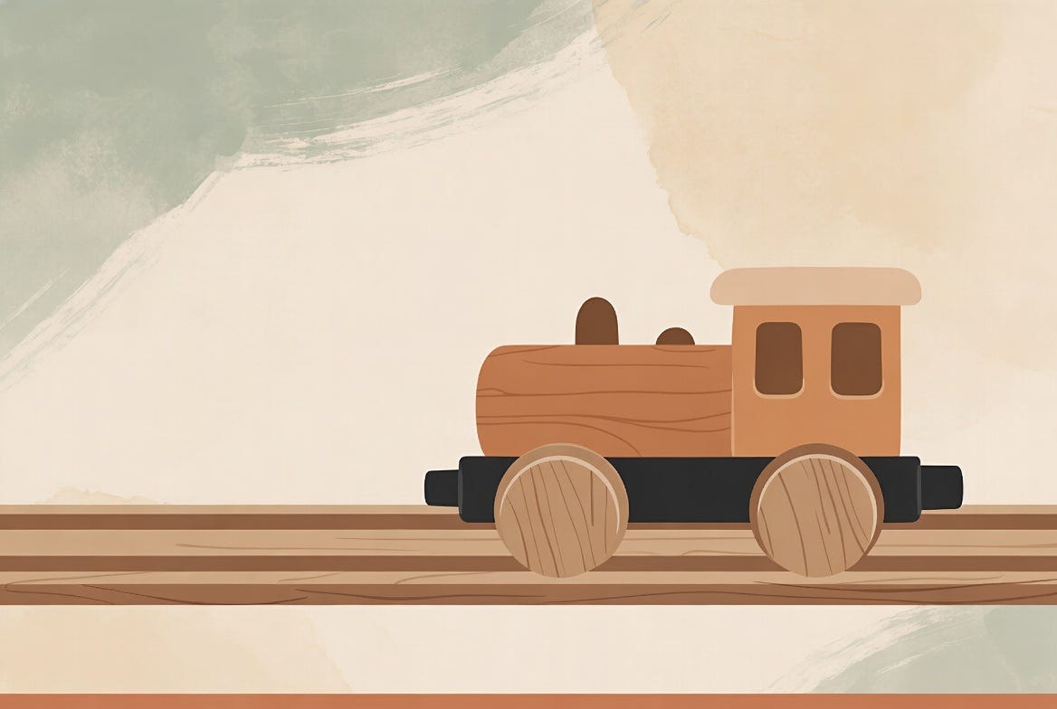 Wooden train on tracks