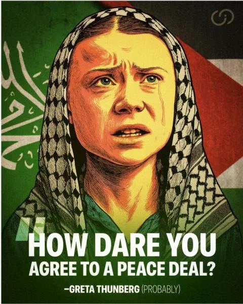 May be a doodle of ‎text that says '‎د HOW DARE YOU AGREE TO A PEACE DEAL? -GRETA THUNBERG (PROBABLY)‎'‎