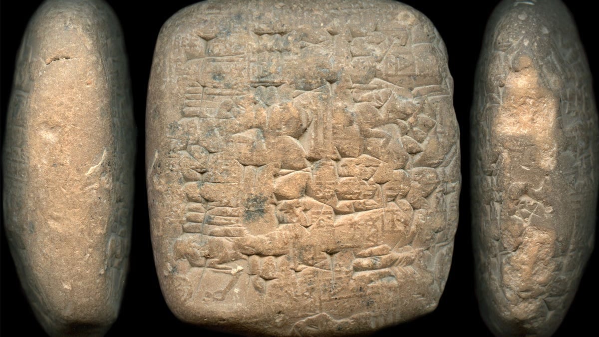 ancient clay tablet NMC 7962 seen on display ancient clay tablet NMC 7962 seen on display
