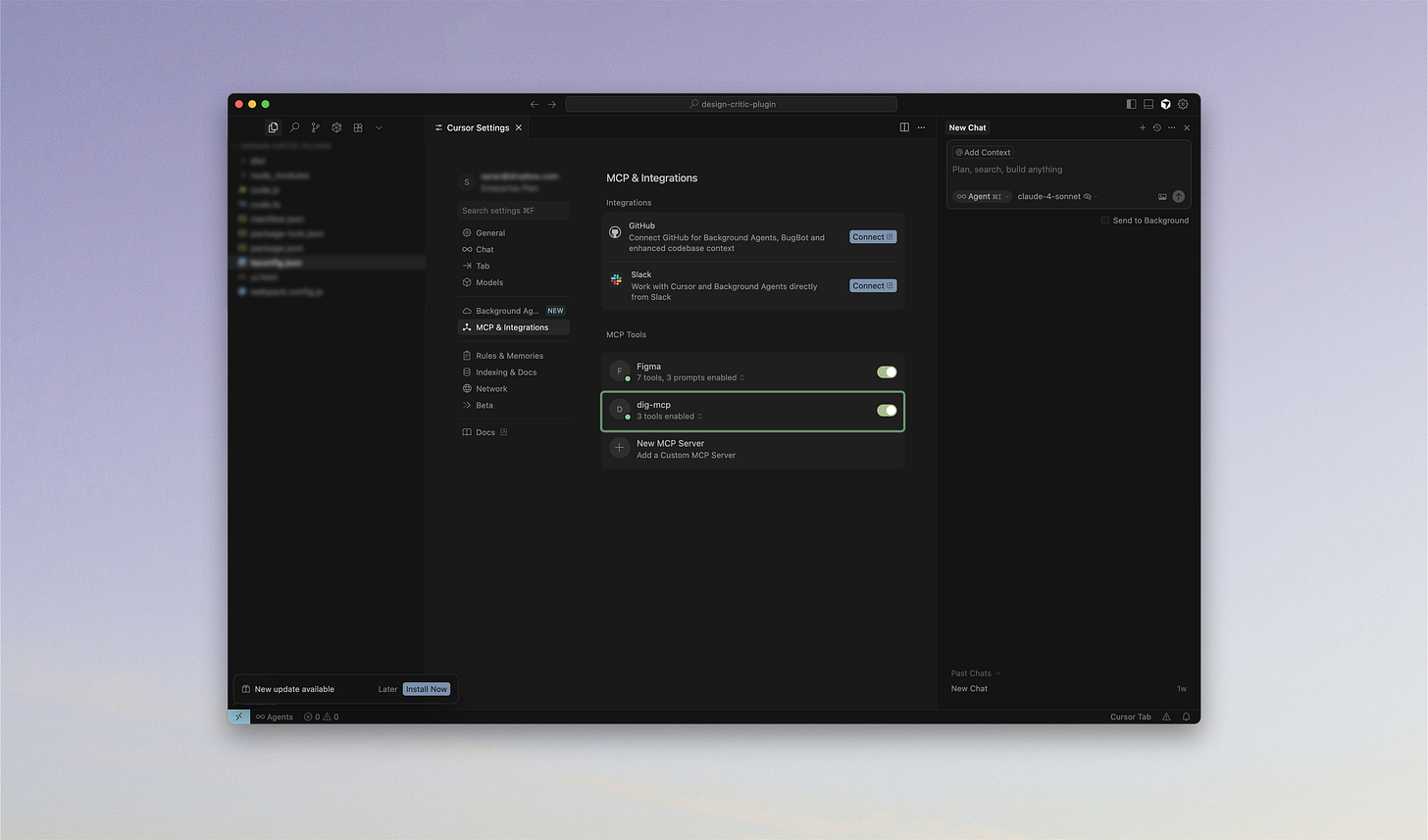 The Dropbox Interface Guidelines (DIG) MCP server in Cursor.