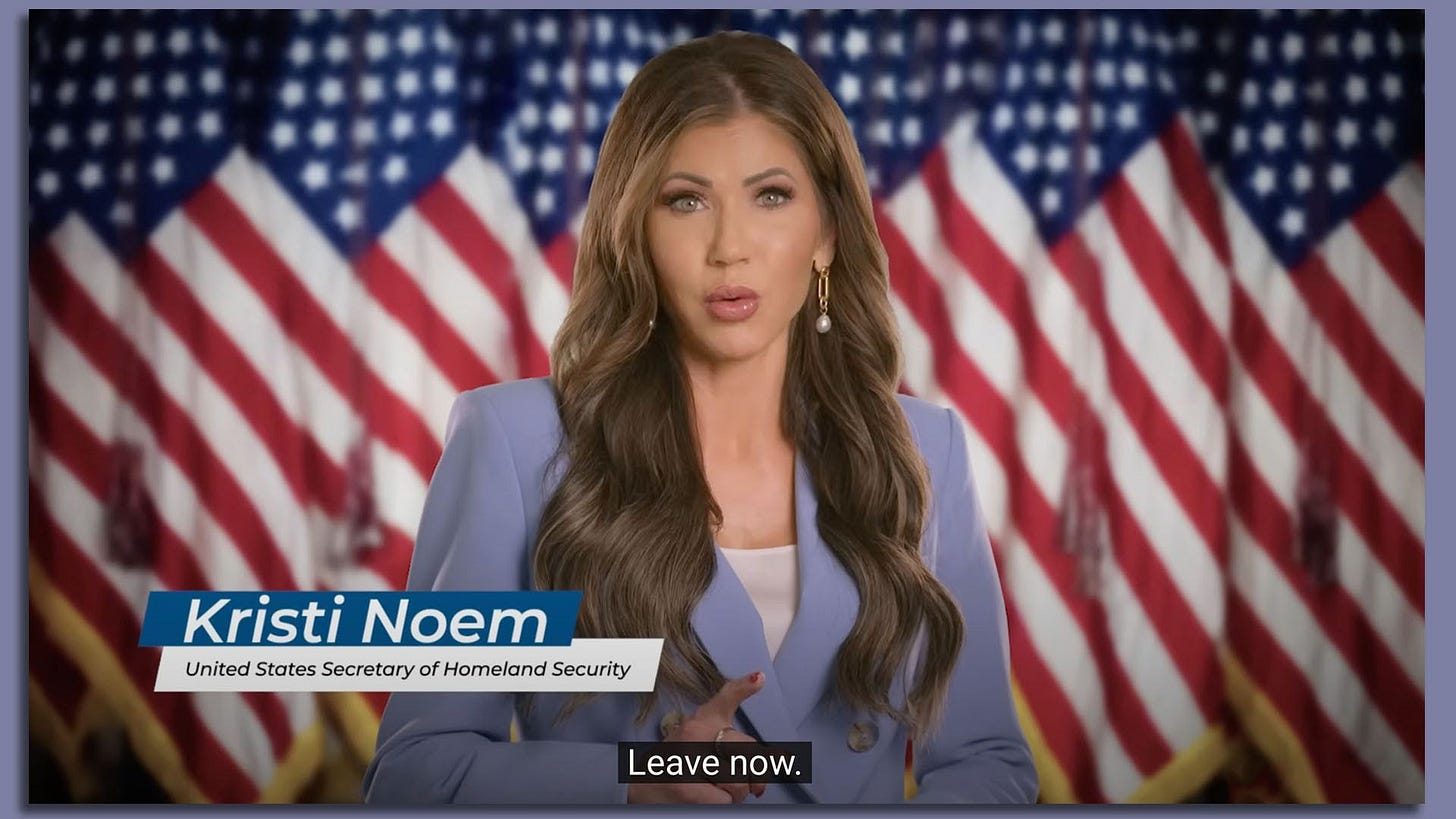 U.S. Secretary of Homeland Security Kristi Noem saying 