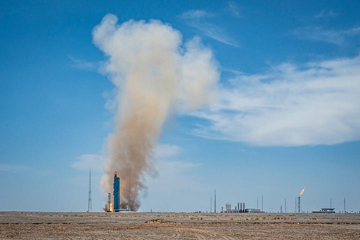 Zhuque-3's first-stage booster performing the static fire test.