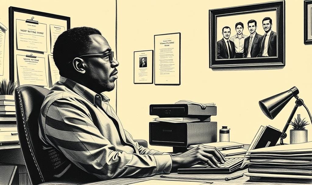  business owner sits at his desk brainstorming ideas to motivate his employees