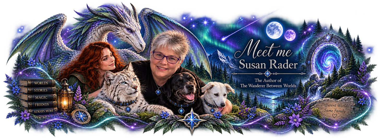 Meet me, Susan Rader, the authour behind the Wanderer Between Worlds