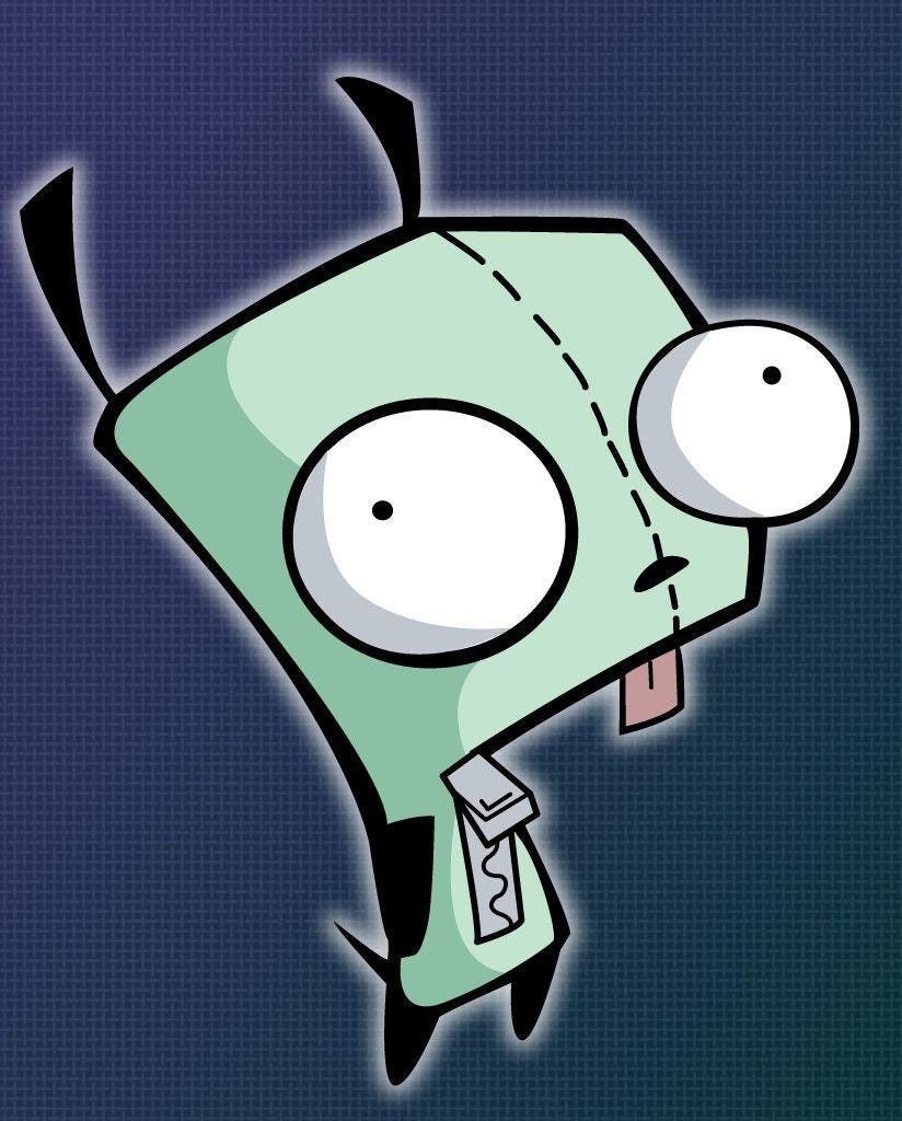 The character Gir from Invader Zim, a robot in a dog hallowe'en costume with an obvious zipper on the front