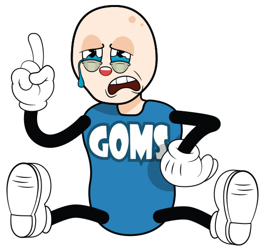 GOMS-KLM portrayed as a cartoon person. The face of the cartoon is crying, symbolizing GOMS-KLM's constraints.