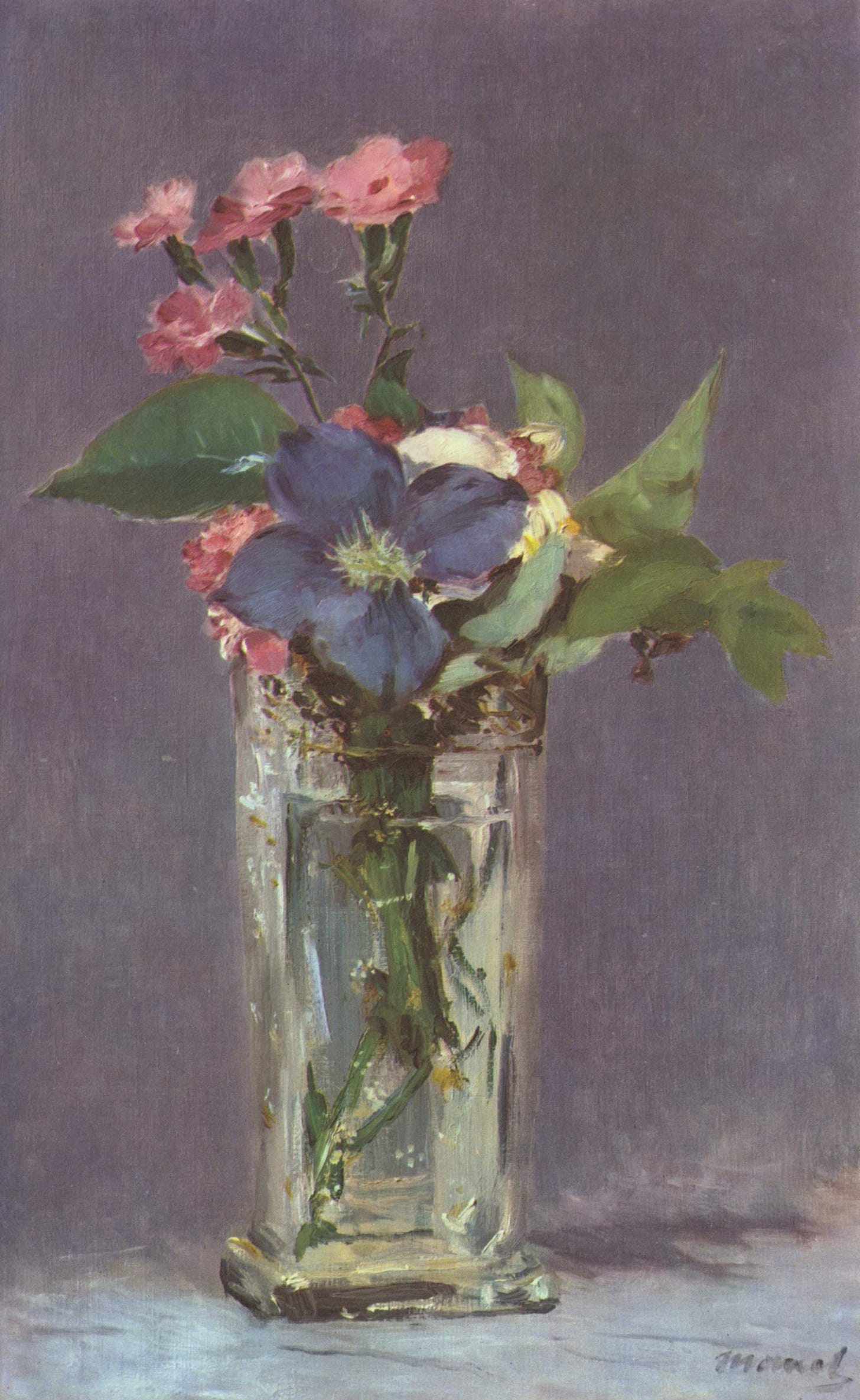 Still life painting of flowers in a glass vase by Edouard Manet