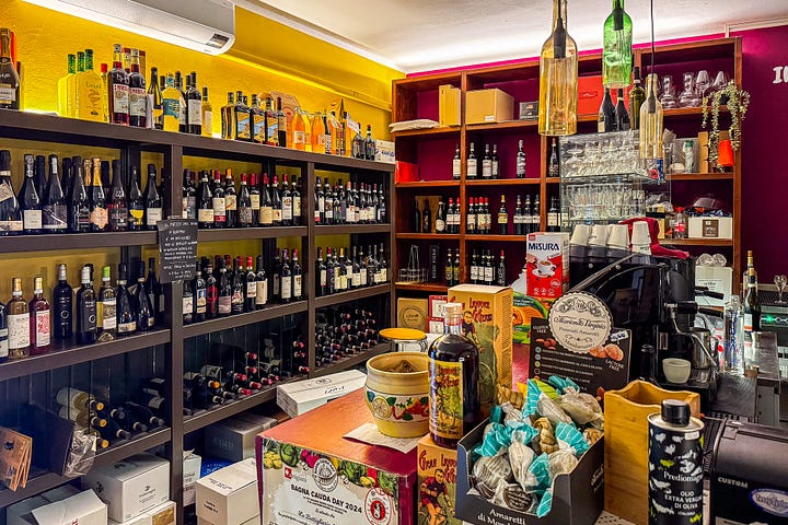 La Bottiglieria del Ruché's wine shelves and decor