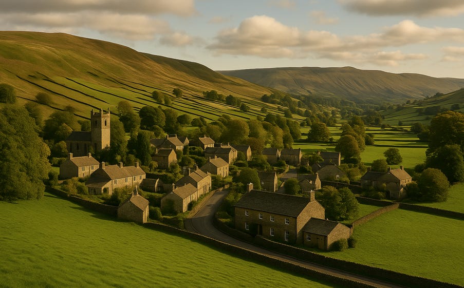 A landscape with a village and a road

AI-generated content may be incorrect.