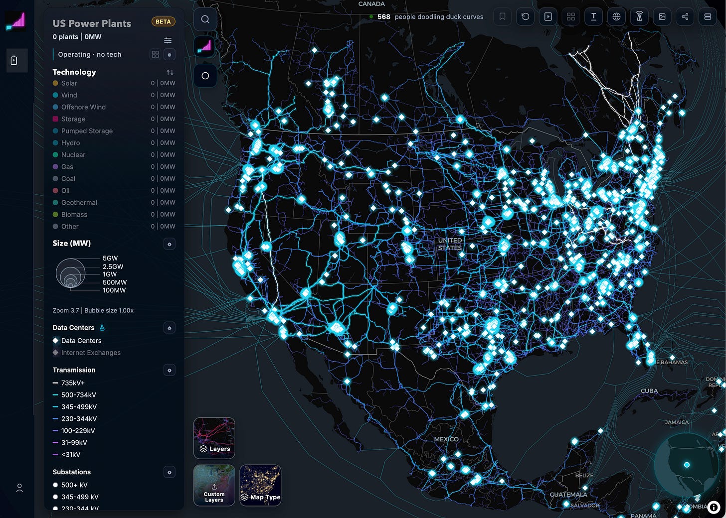 Screen grab of interactive map showing the explosive growth of data centers. Screen grab of interactive map showing the explosive growth of data centers.