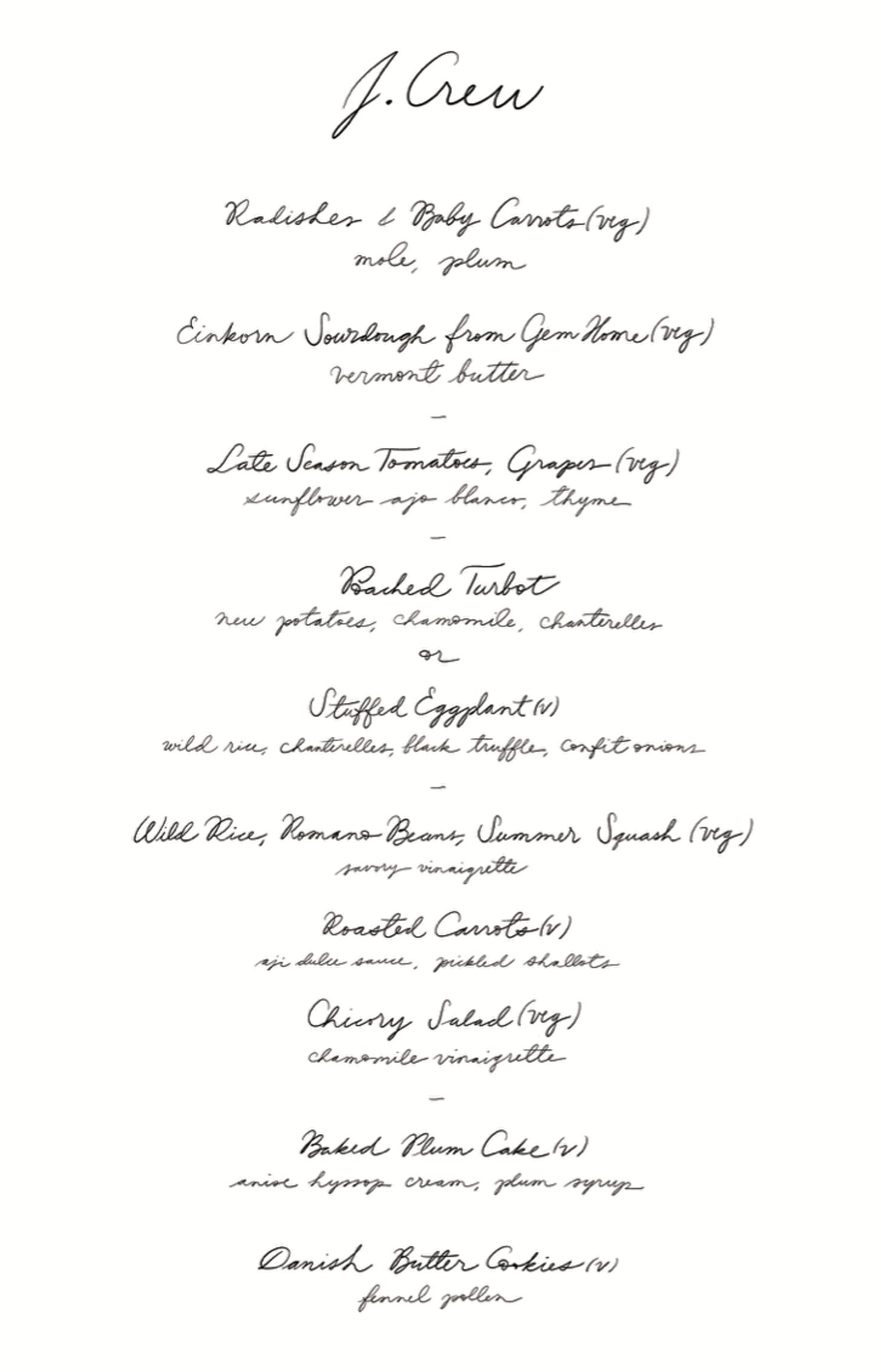 calligraphy dinner menu