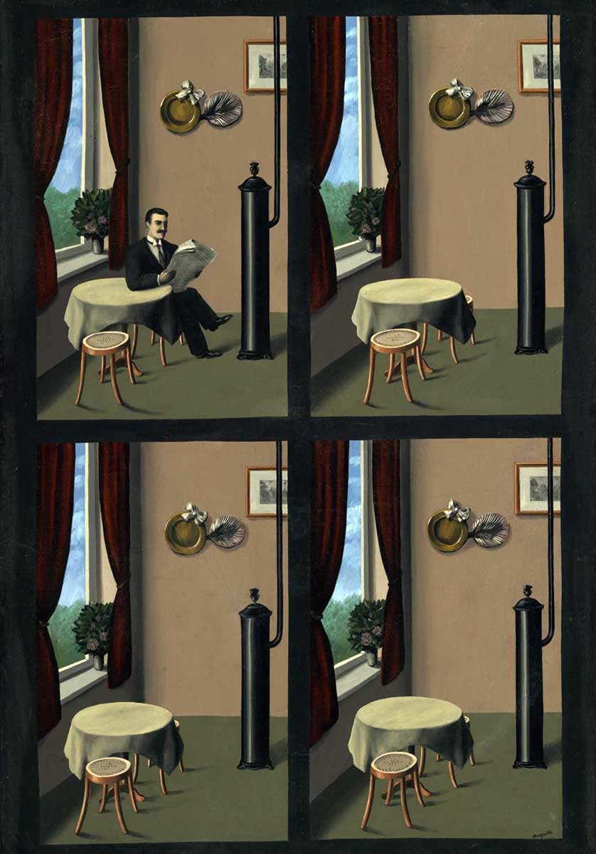 magritte man with newspaper