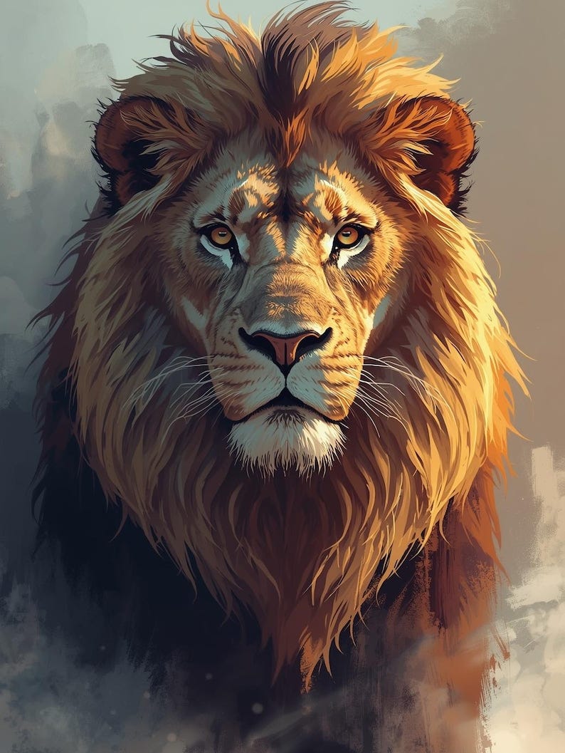 Lion Portrait Print: Minimalist Safari Animal Art (Digital Download) image 1