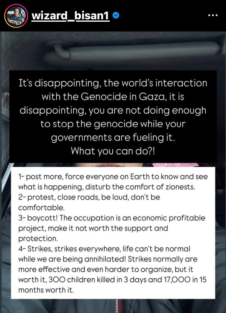 Wizard Bisan with tips on things you can do to support Palestinians