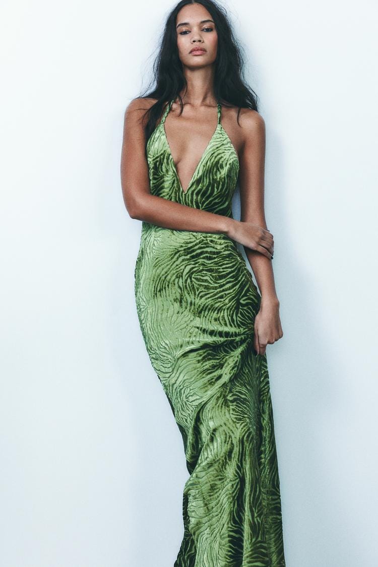 Zara VELVET HALTER NECK DRESS - Green - Image 2