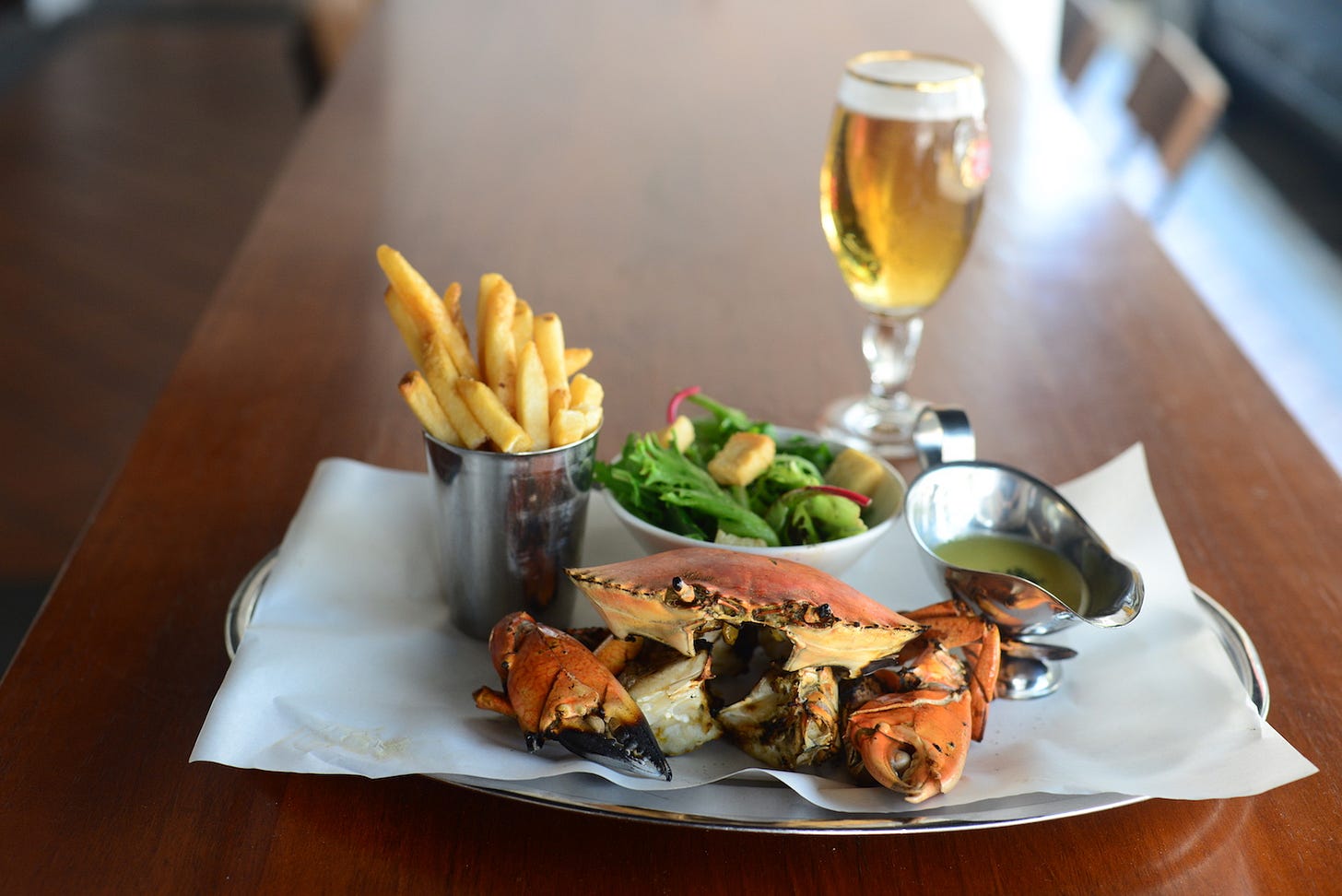 Whole Grilled Crab with fries and salad