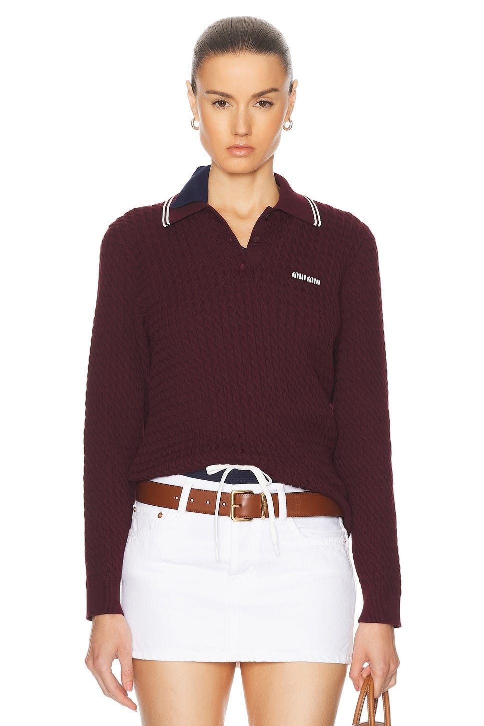 Image 1 of Miu Miu Long Sleeve Shirt in Amaranto & Bianco
