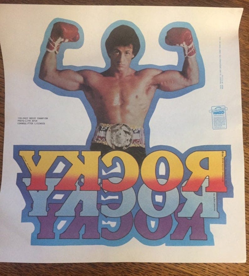 1970's NOS Rocky Vintage Glitter Heat Transfer Decal Iron-On image 1 1970's NOS Rocky Vintage Glitter Heat Transfer Decal Iron-On image 1