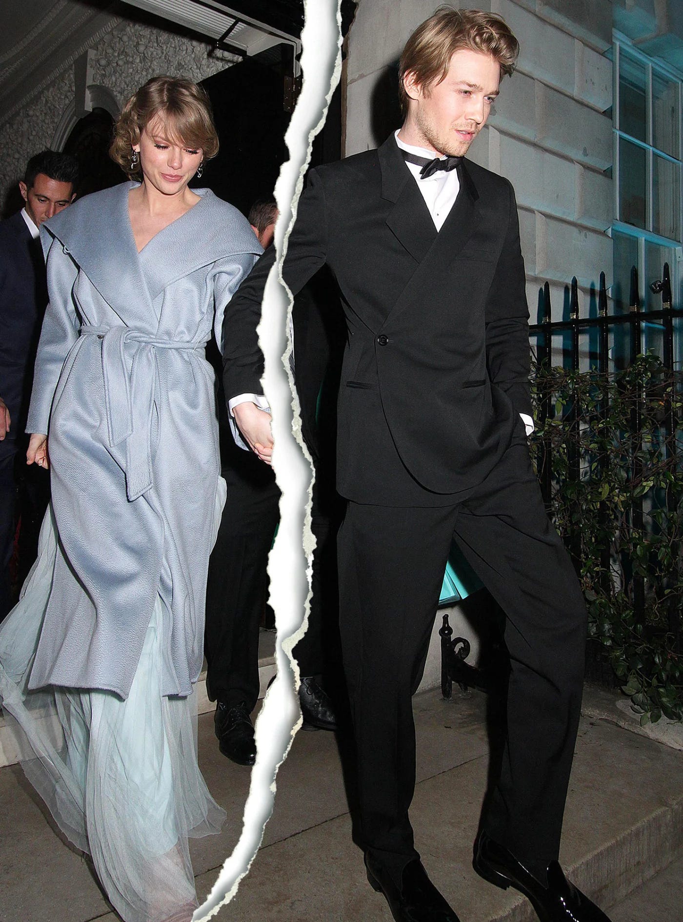 A photo of Taylor Swift and Joe Alwyn fake torn in half by US Weekly. A photo of Taylor Swift and Joe Alwyn fake torn in half by US Weekly.