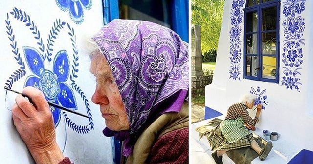 90-Year-Old Czech Grandma Beautifies Her Small Village With Gorgeous Traditional Paintings | DeMilked