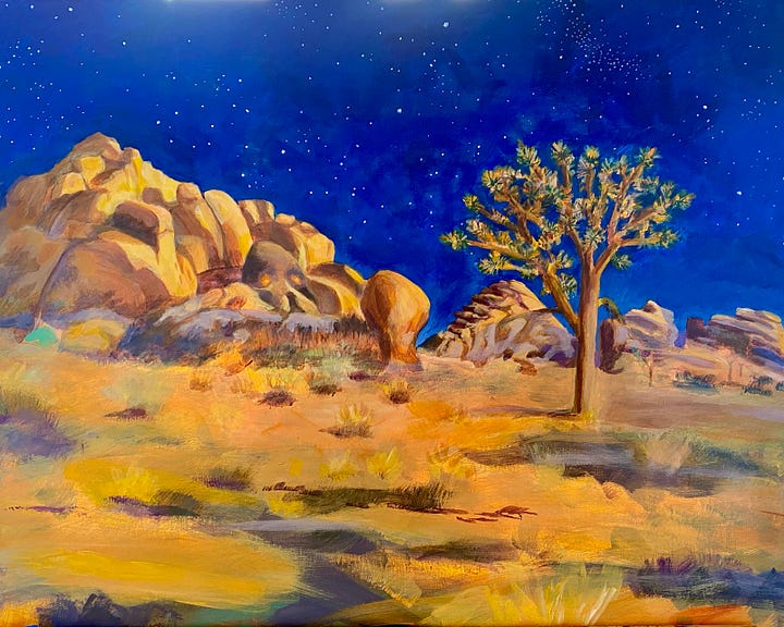 photos, sketches, drafts, and the final masterpiece showcasing Joshua Tree's beauty and mystery.