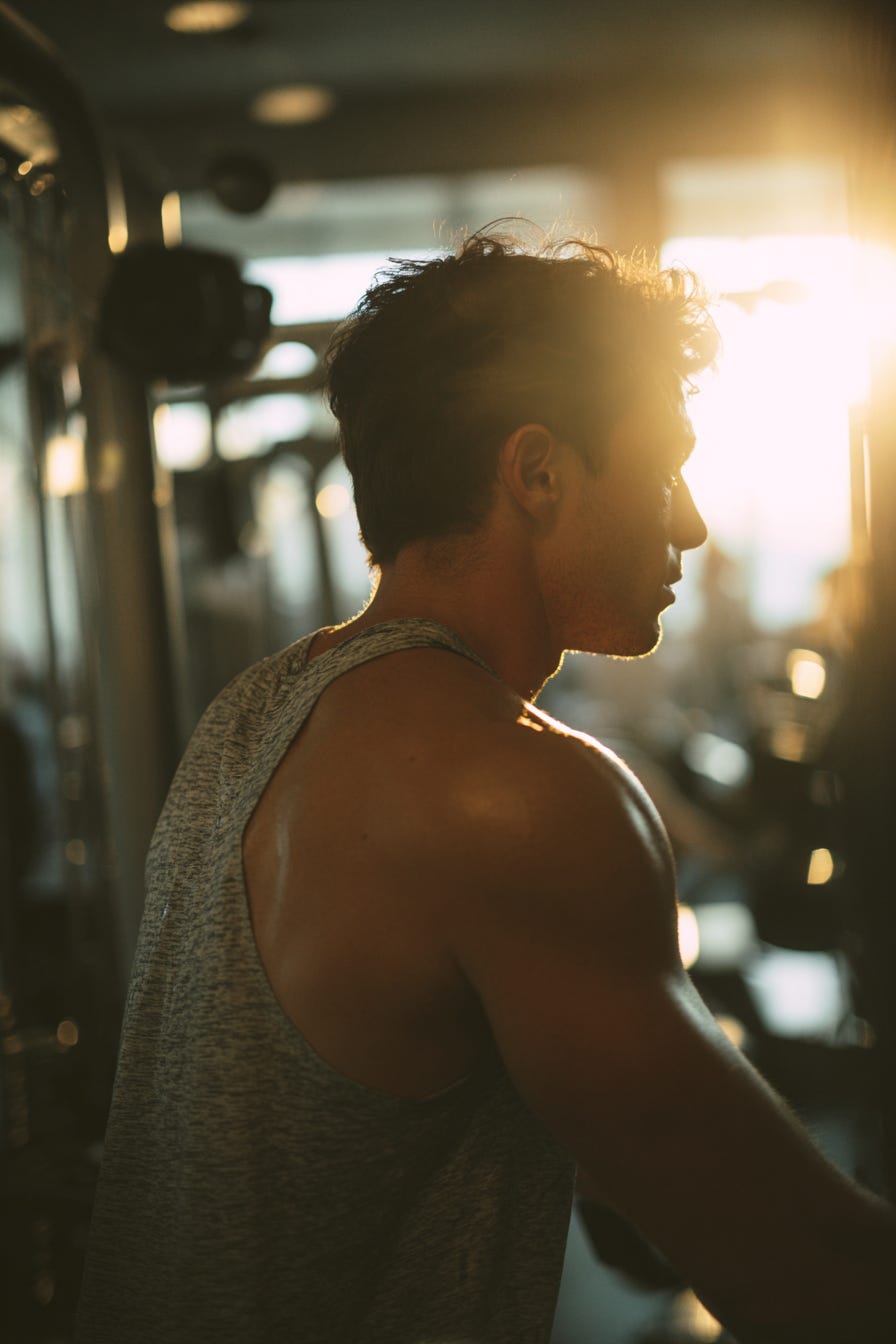 Fit young male training in the gym early morning. 