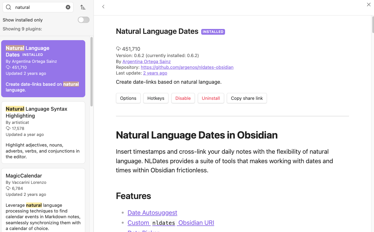 Natural Language Date 安裝畫面