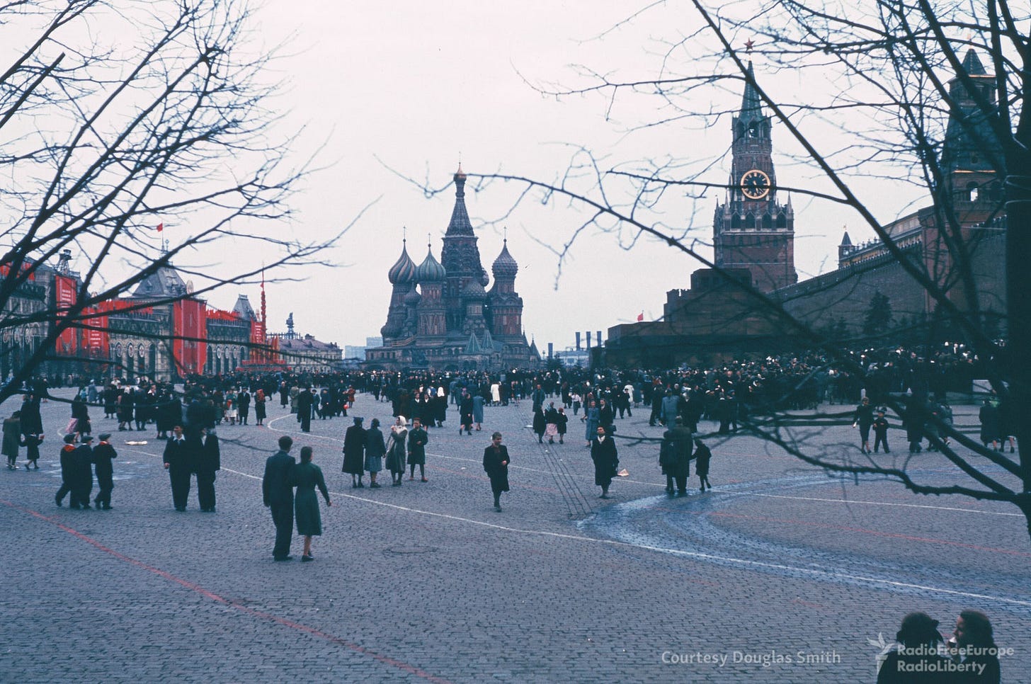 The magnificent GUM department store, a bustling hub on Moscow’s Red Square, seen in vivid 1950s color. The magnificent GUM department store, a bustling hub on Moscow’s Red Square, seen in vivid 1950s color.
