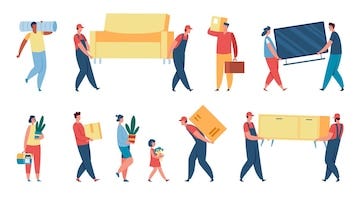 Premium Vector | People carrying boxes and things, loaders in uniform  moving furniture. Delivery worker with package, character holding cardboard  box vector set. Woman, man and child carrying plants, toys an tv