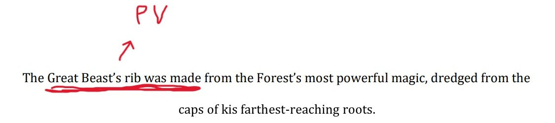 "The Great Beast's rib was made": Passive voice