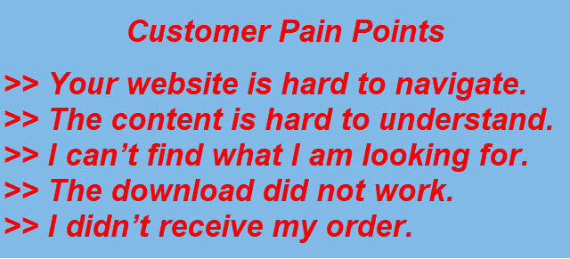 Graphic sign showing examples of customer pain points Graphic sign showing examples of customer pain points