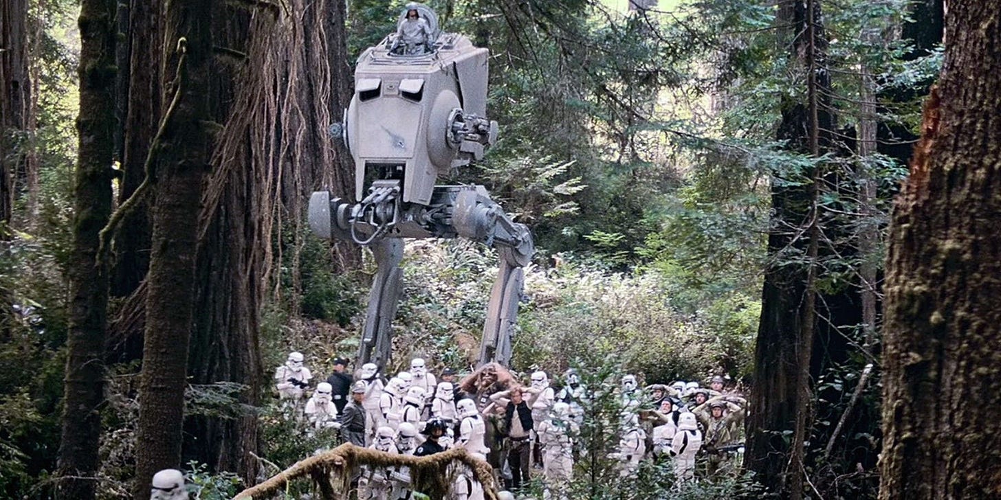 Stormtroopers capture Han and Chewbacca on Endor