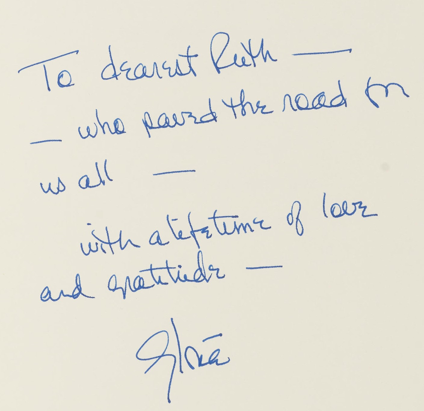 Gloria Steinem inscription to Ruth Bader Ginsberg