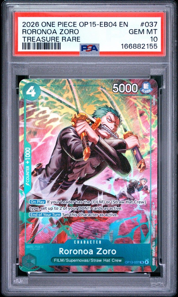 166882155 Roronoa Zoro 2026 One Piece OP15 #OP13-037 Treasure Rare PSA 10