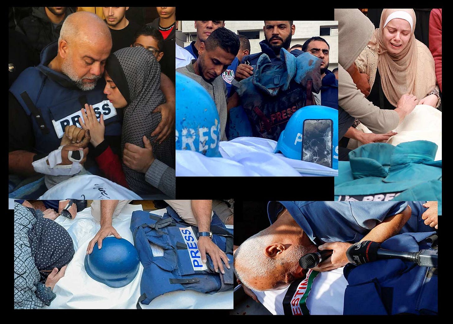 Journalists and colleagues carry the coffin of a Palestinian media worker killed during the conflict in Gaza