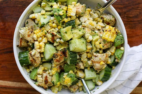 summer meal prep ideas with summer chicken salad, blt chicken salad and honey lime yogurt fruit dip