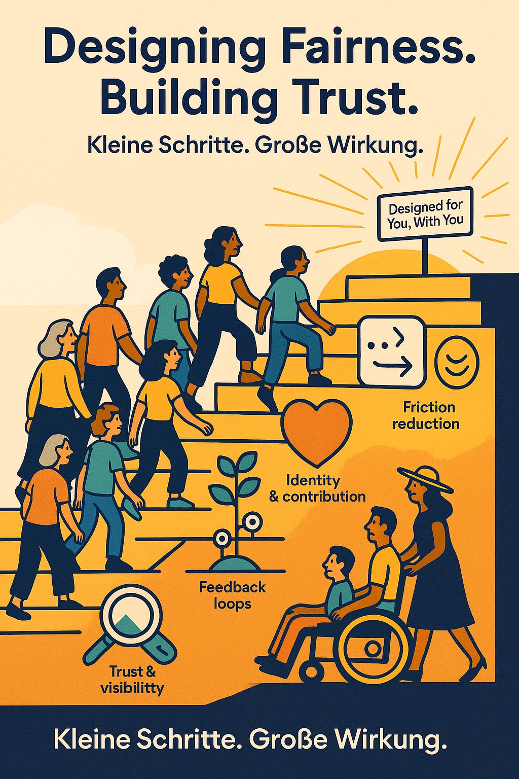 Designing for fairness: people going up stairs together